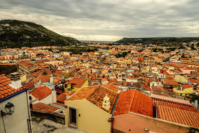 High angle shot of townscape against sky