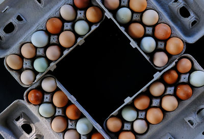 High angle view of eggs in container