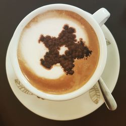 High angle view of coffee on table