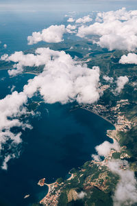 Aerial view of volcanic landscape against sky