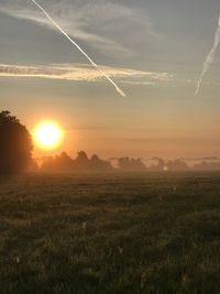 Scenic view of field against sky during sunset