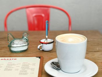 Close-up of coffee served on table