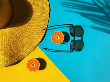 High angle view of fruits on table