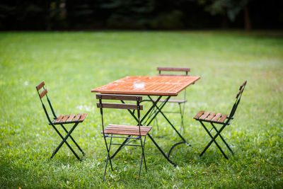 Chairs on grass in yard