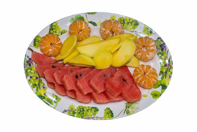 High angle view of fruits in plate