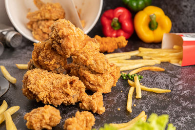 High angle view of breakfast served on table