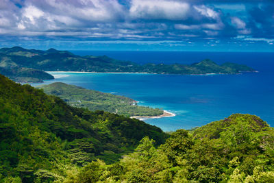 Scenic view of bay against sky