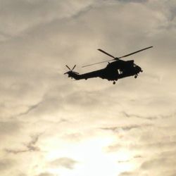 Low angle view of silhouette crane against sky