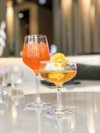 Close-up of drink in glass on table