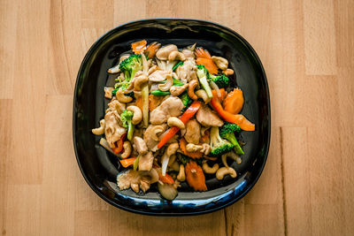 High angle view of vegetables in bowl on table