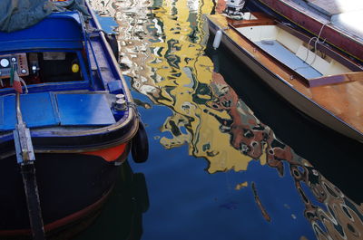 Boat moored in water