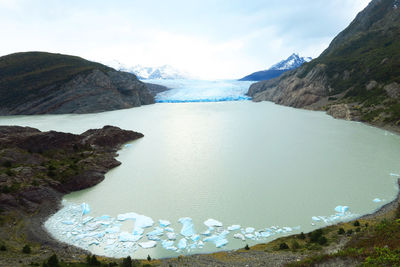 High angle view of icebergs floating in river at torres del paine national park