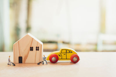 Close-up of toy car on table