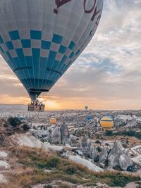 View of hot air balloon at sunset