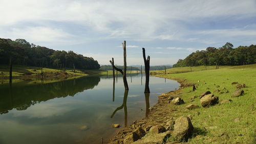 Scenic view of lake against sky