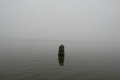 View of wooden post in calm sea