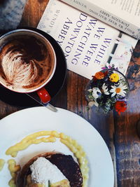 High angle view of coffee on table