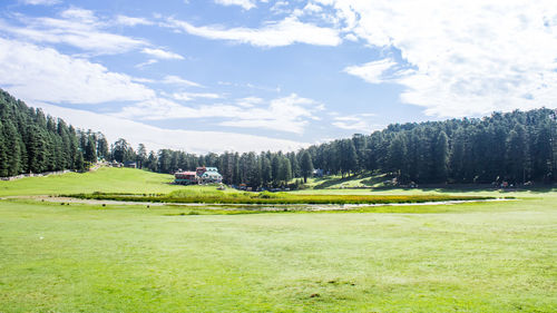 View of famous khajjiar lake is situated in chamba district of himachal pradesh, india