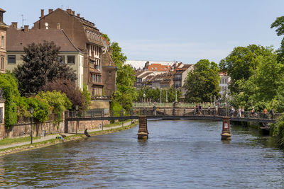 Bridge over river against clear sky