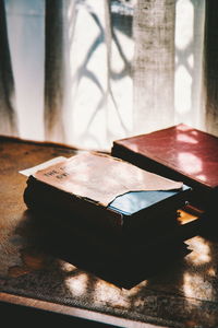 Close-up of open book on table