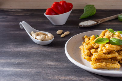 Close-up of food in plate on table