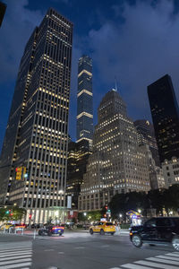 Illuminated buildings in city