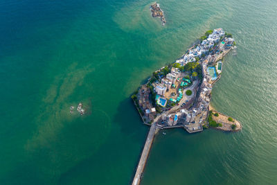 High angle view of ship in sea