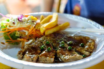 High angle view of food served in plate