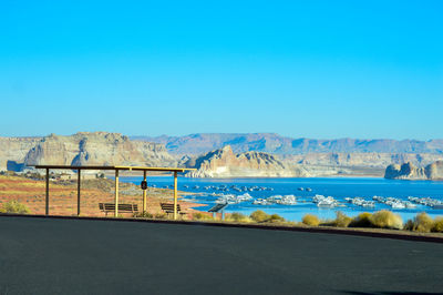 Scenic view of sea against clear blue sky