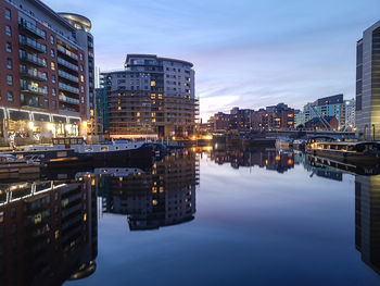 Illuminated buildings in city