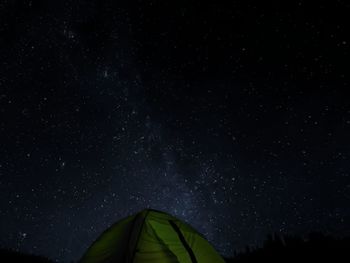 Low angle view of tent against sky at night