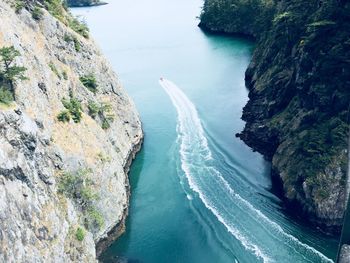 High angle view of sea and rocks