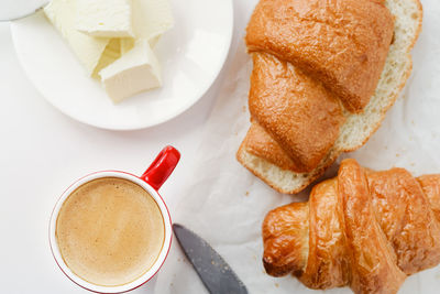 High angle view of breakfast served on table