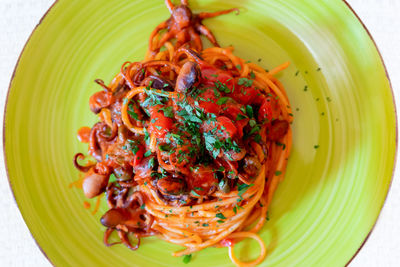 High angle view of meal served in bowl