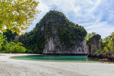 Scenic view of bay against sky