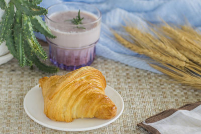 High angle view of breakfast served on table