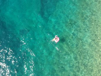 High angle view of swimming in sea