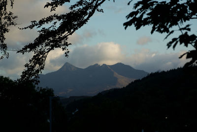 Scenic view of silhouette mountains against sky at sunset