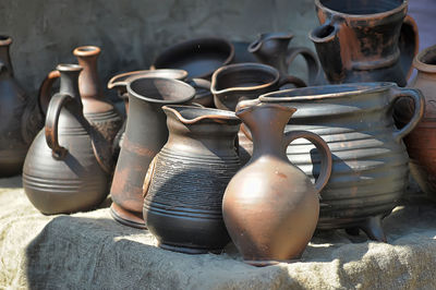 Close-up of pottery on table