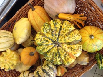 Close-up of pumpkins in basket