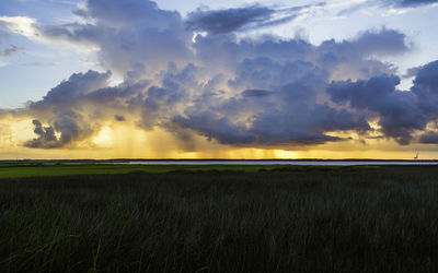 Scenic view of field against sky during sunset