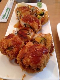 Close-up of served food in plate