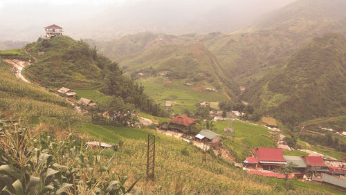 High angle view of green landscape