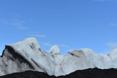 Low angle view of snow against sky