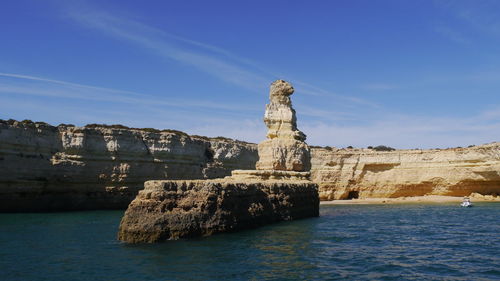 View to special rocks at coastline of algarve, portugal