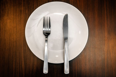 High angle view of empty plate on table