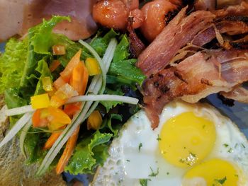 High angle view of breakfast served in plate