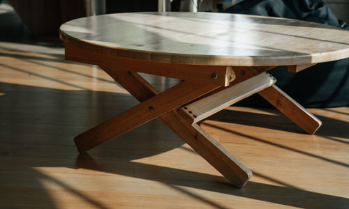 High angle view of chairs on table