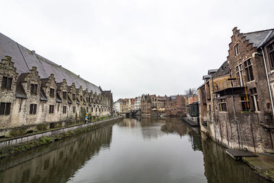 Panoramic view of buildings by river against sky