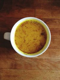 Directly above shot of soup in bowl on table